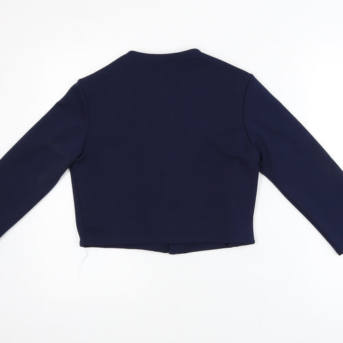 Quiz Women Navy Blue Cropped Blazer Jacket Size 12 Stretch Polyester
