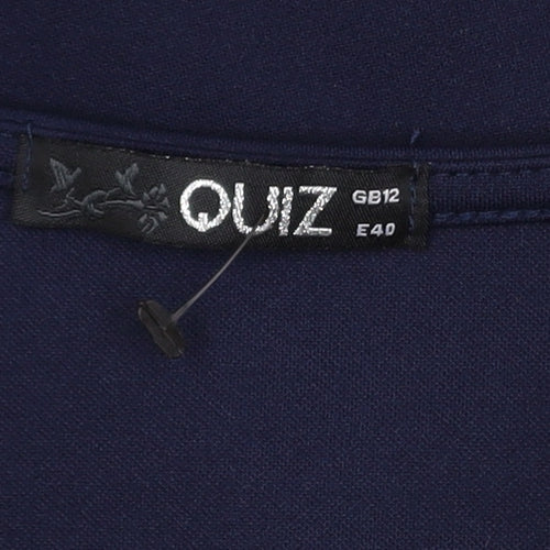 Quiz Women Navy Blue Cropped Blazer Jacket Size 12 Stretch Polyester
