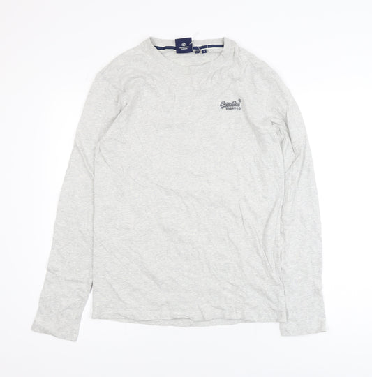 Superdry Men's Grey Long Sleeve Cotton Crew Neck T-Shirt Size S