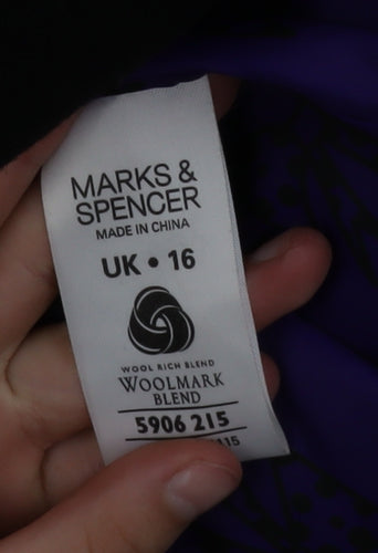 Marks and Spencer Women's Black Wool Blend Mid-Length Coat UK 16
