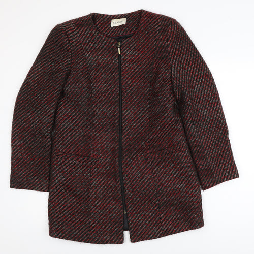 Marks and Spencer Women Red Check Tweed Full Zip Mid-Length Coat Size 8