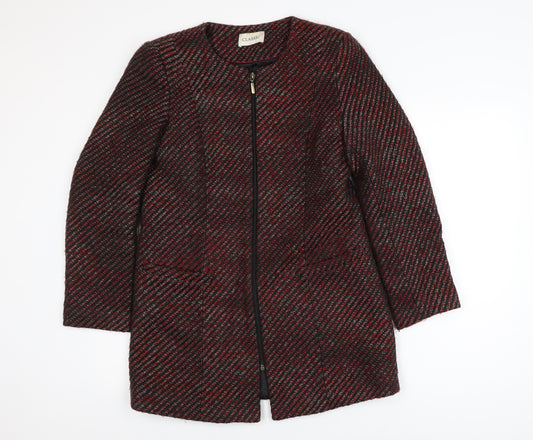 Marks and Spencer Women Red Check Tweed Full Zip Mid-Length Coat Size 8