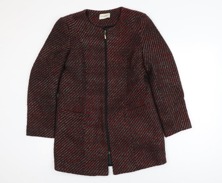 Marks and Spencer Women Red Check Tweed Full Zip Mid-Length Coat Size 8