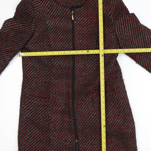 Marks and Spencer Women Red Check Tweed Full Zip Mid-Length Coat Size 8