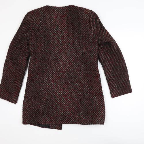 Marks and Spencer Women Red Check Tweed Full Zip Mid-Length Coat Size 8