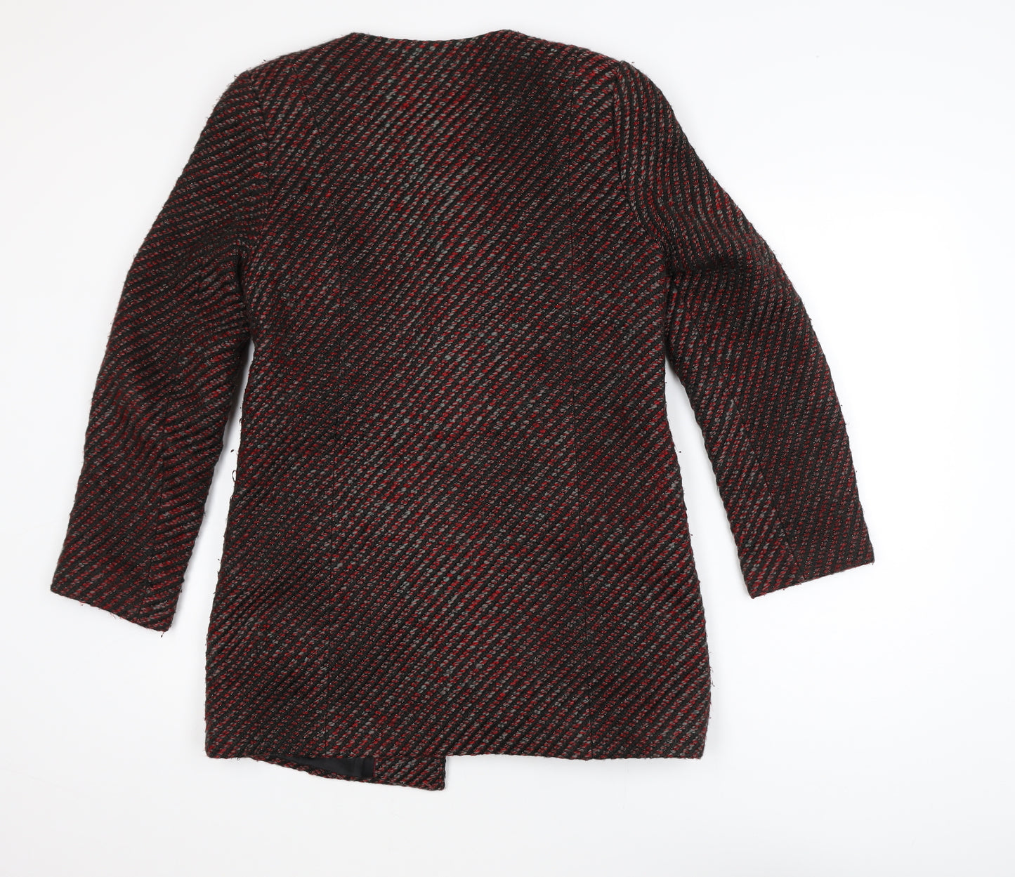 Marks and Spencer Women Red Check Tweed Full Zip Mid-Length Coat Size 8