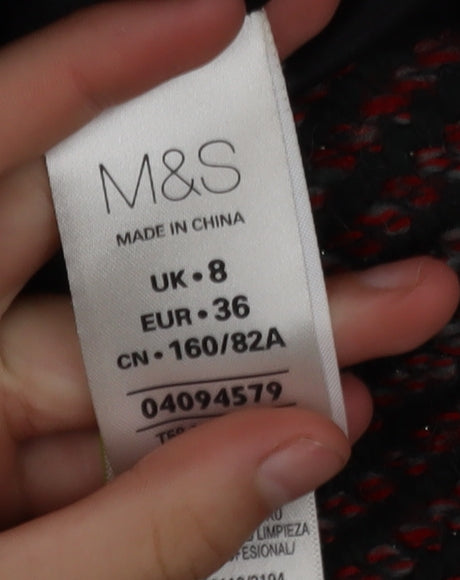 Marks and Spencer Women Red Check Tweed Full Zip Mid-Length Coat Size 8