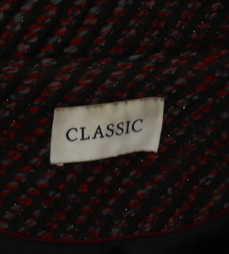 Marks and Spencer Women Red Check Tweed Full Zip Mid-Length Coat Size 8