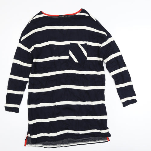 F&F Women Navy Striped Long Sleeve Tunic Top Size 8 Viscose Blend