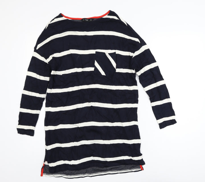 F&F Women Navy Striped Long Sleeve Tunic Top Size 8 Viscose Blend