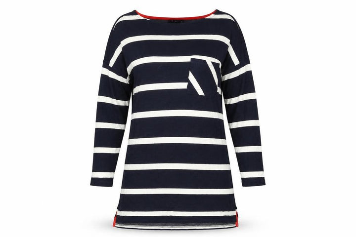 F&F Women Navy Striped Long Sleeve Tunic Top Size 8 Viscose Blend