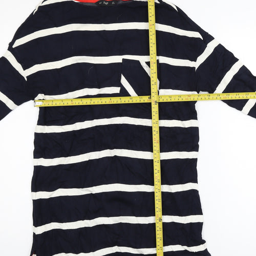 F&F Women Navy Striped Long Sleeve Tunic Top Size 8 Viscose Blend