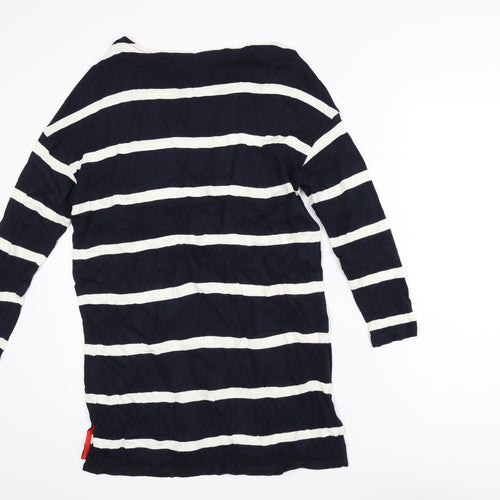 F&F Women Navy Striped Long Sleeve Tunic Top Size 8 Viscose Blend