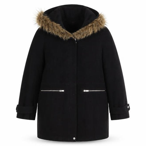 New Look Maternity Black Faux Fur Hooded Mid-Length Coat UK 12
