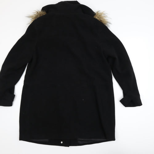 New Look Maternity Black Faux Fur Hooded Mid-Length Coat UK 12