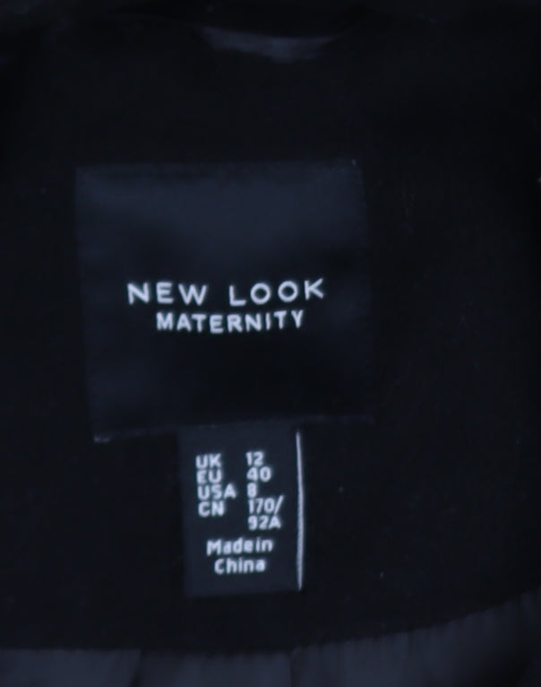 New Look Maternity Black Faux Fur Hooded Mid-Length Coat UK 12