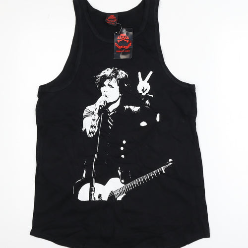 Death Kitty Men's Black Cotton Rock Graphic Tank Top Size S