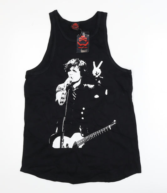 Death Kitty Men's Black Cotton Rock Graphic Tank Top Size S