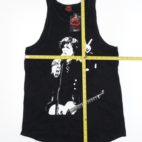 Death Kitty Men's Black Cotton Rock Graphic Tank Top Size S