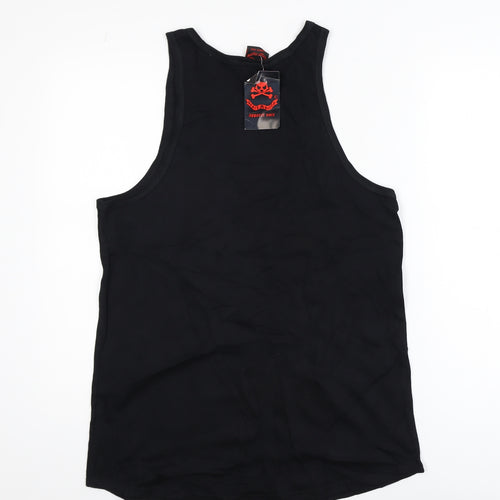 Death Kitty Men's Black Cotton Rock Graphic Tank Top Size S