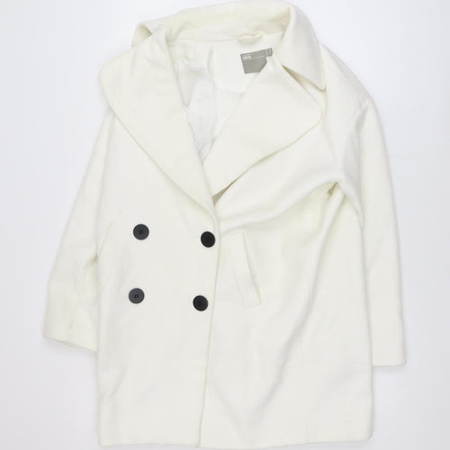 ASOS Women White Mid-Length Pea Coat Size 10 Classic Buttoned