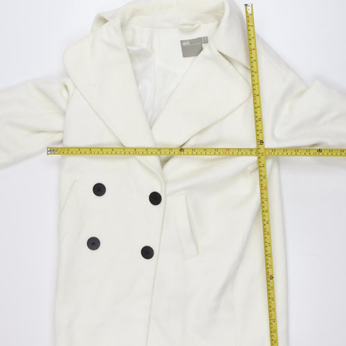 ASOS Women White Mid-Length Pea Coat Size 10 Classic Buttoned