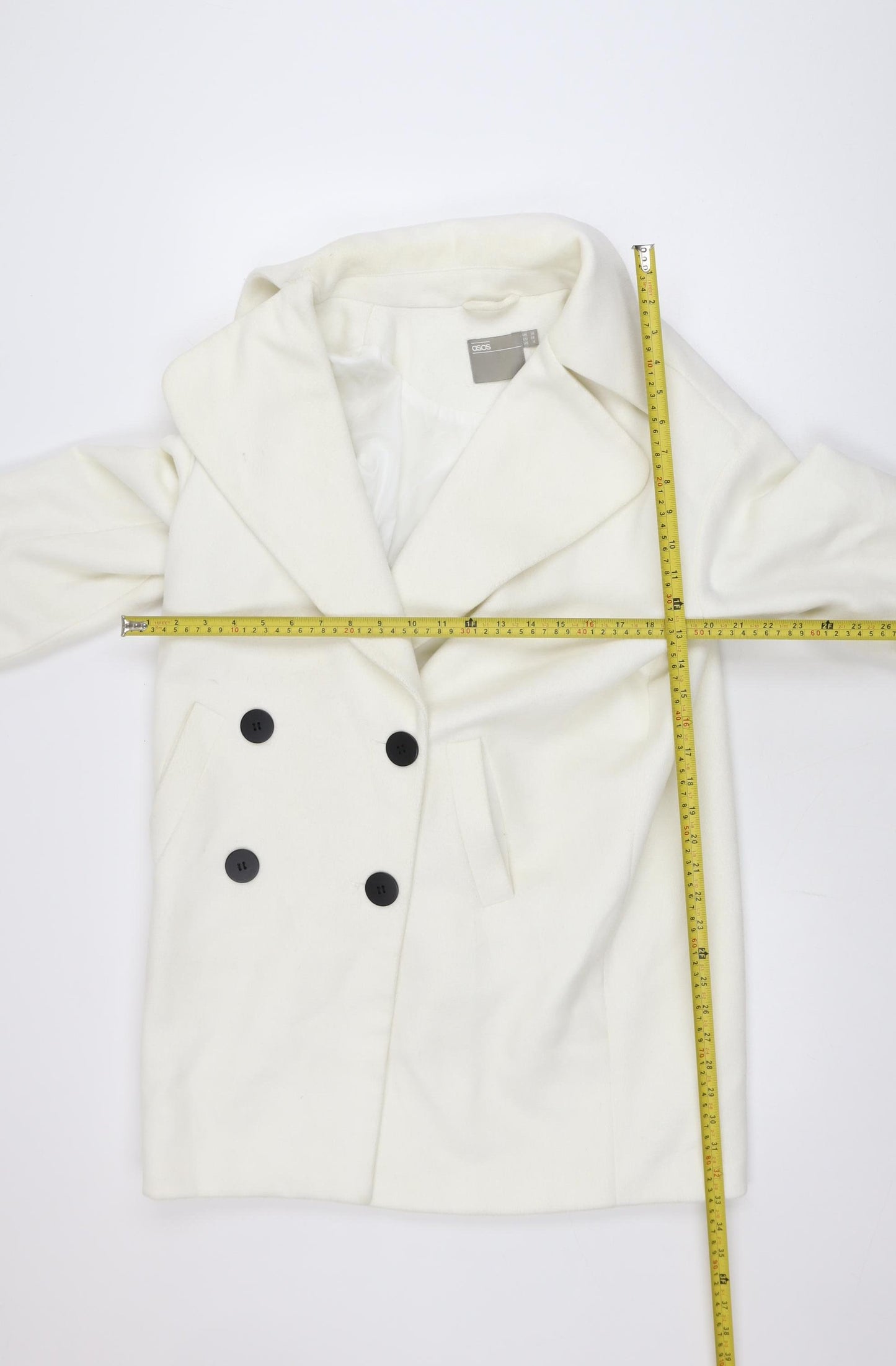 ASOS Women White Mid-Length Pea Coat Size 10 Classic Buttoned
