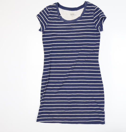 BAM Women’s Blue Striped Bamboo Cotton Short Sleeve T-Shirt Size 10