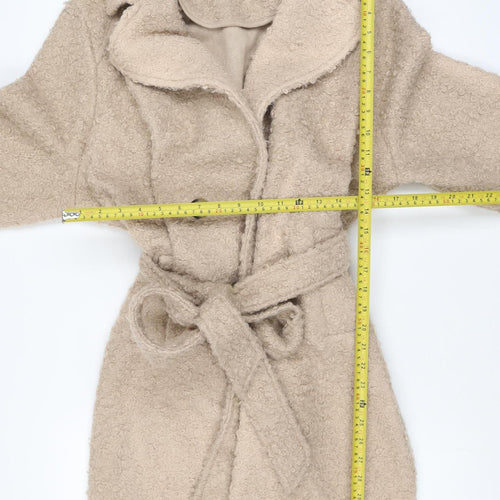 Tu Women Beige Belted Boucle Mid-Length Coat L