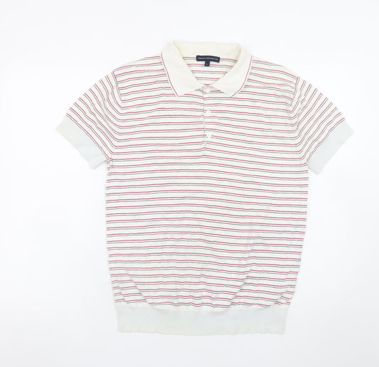 French Connection Men's White Striped Cotton Polo Shirt L