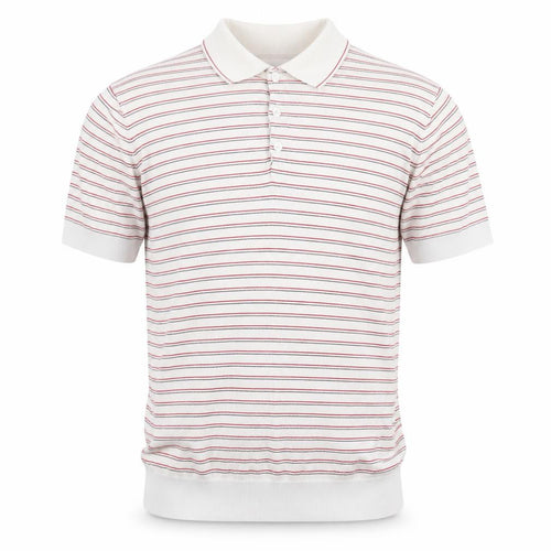 French Connection Men's White Striped Cotton Polo Shirt L