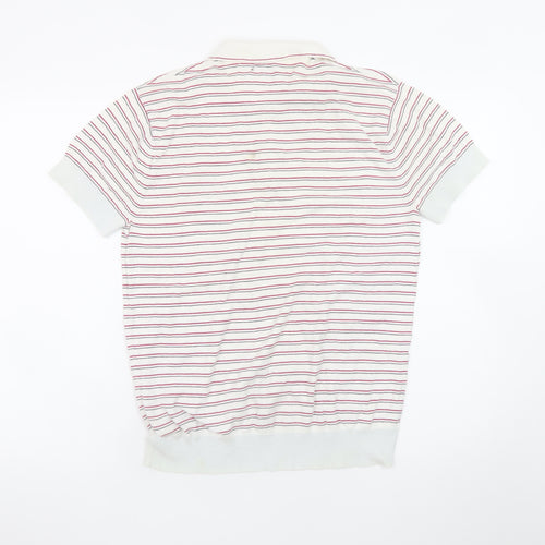 French Connection Men's White Striped Cotton Polo Shirt L