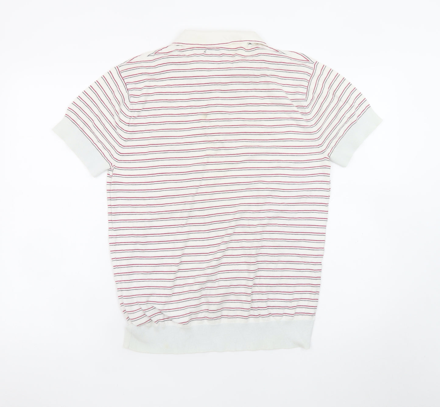 French Connection Men's White Striped Cotton Polo Shirt L