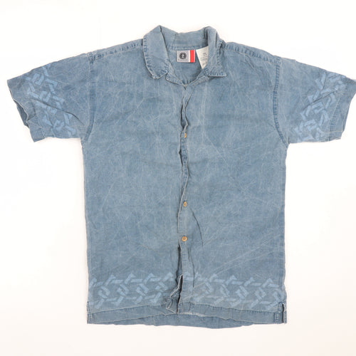 Arizona Jean Co. Men's Blue Dragon Print Short Sleeve Button-Up Shirt M