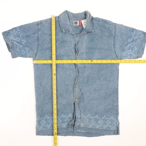 Arizona Jean Co. Men's Blue Dragon Print Short Sleeve Button-Up Shirt M