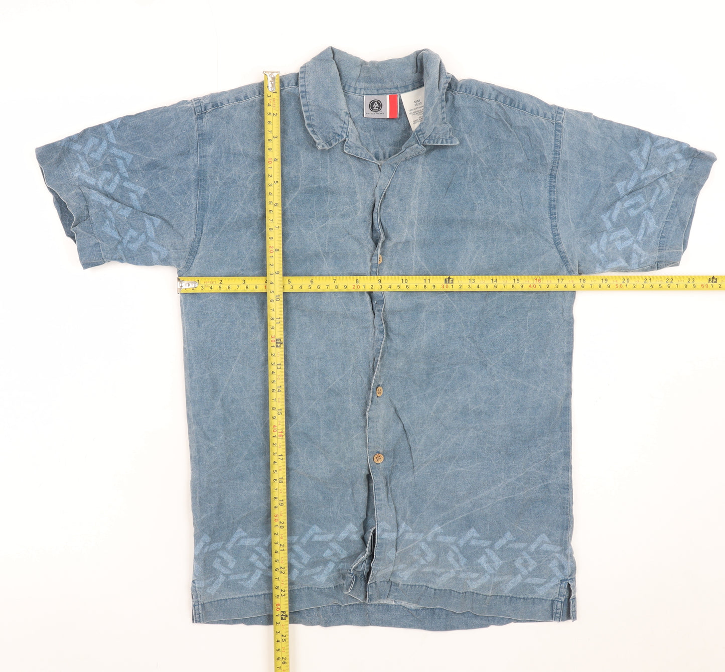 Arizona Jean Co. Men's Blue Dragon Print Short Sleeve Button-Up Shirt M