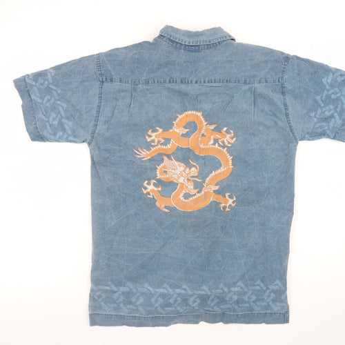 Arizona Jean Co. Men's Blue Dragon Print Short Sleeve Button-Up Shirt M