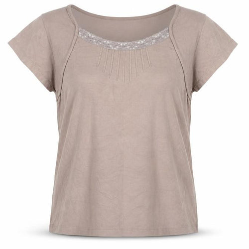 M&Co Women’s Brown XL Cotton Lace Trim Short Sleeve T-Shirt