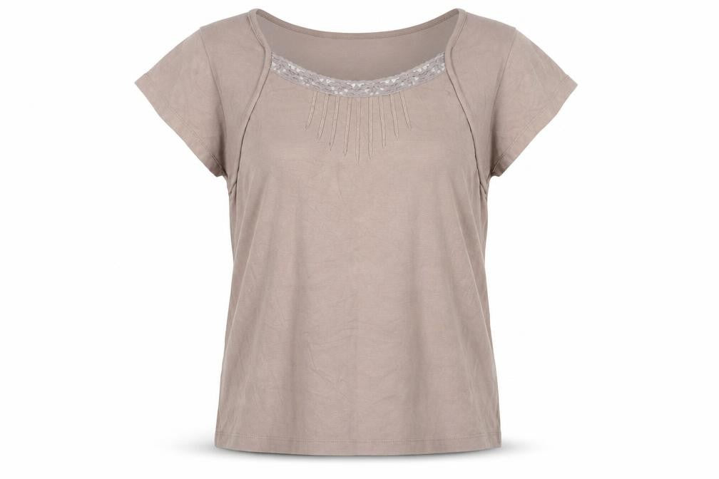 M&Co Women’s Brown XL Cotton Lace Trim Short Sleeve T-Shirt
