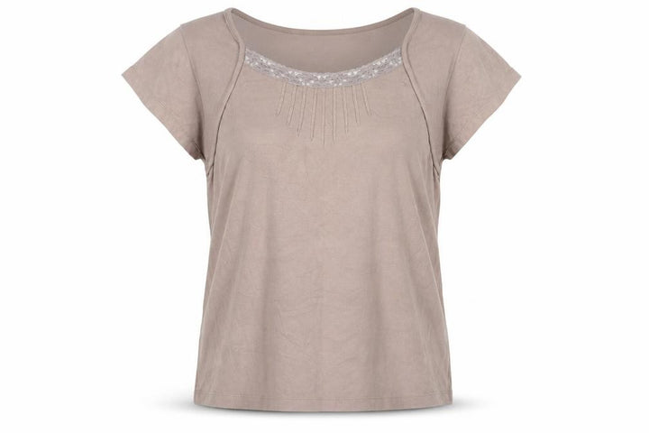 M&Co Women’s Brown XL Cotton Lace Trim Short Sleeve T-Shirt
