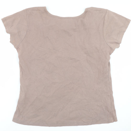 M&Co Women’s Brown XL Cotton Lace Trim Short Sleeve T-Shirt