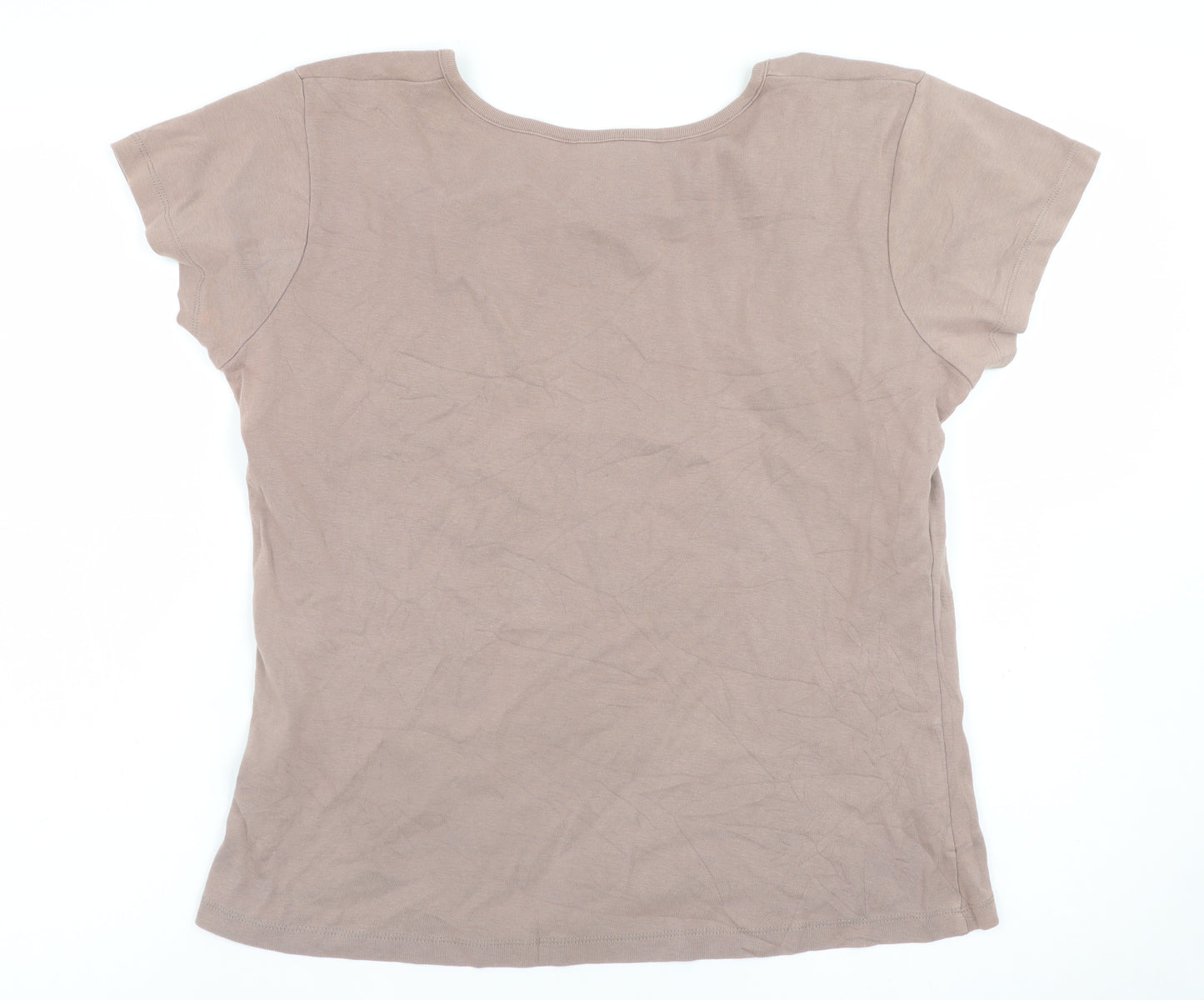 M&Co Women’s Brown XL Cotton Lace Trim Short Sleeve T-Shirt