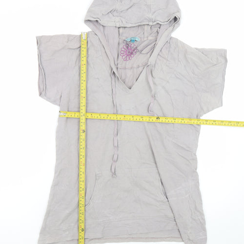 Fat Face Women Beige Short Sleeve Cotton Pullover Hoodie Size 16