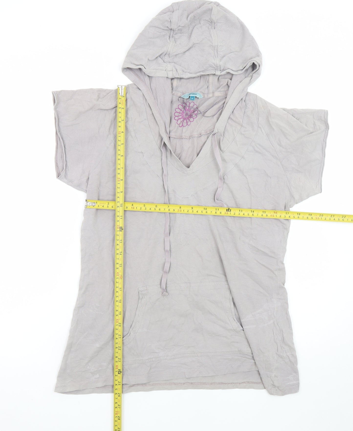 Fat Face Women Beige Short Sleeve Cotton Pullover Hoodie Size 16