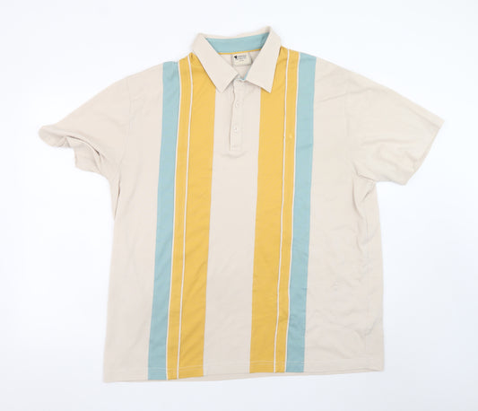 Gabicci Collezione Men's Beige Striped Polo Shirt Size S Retro Style