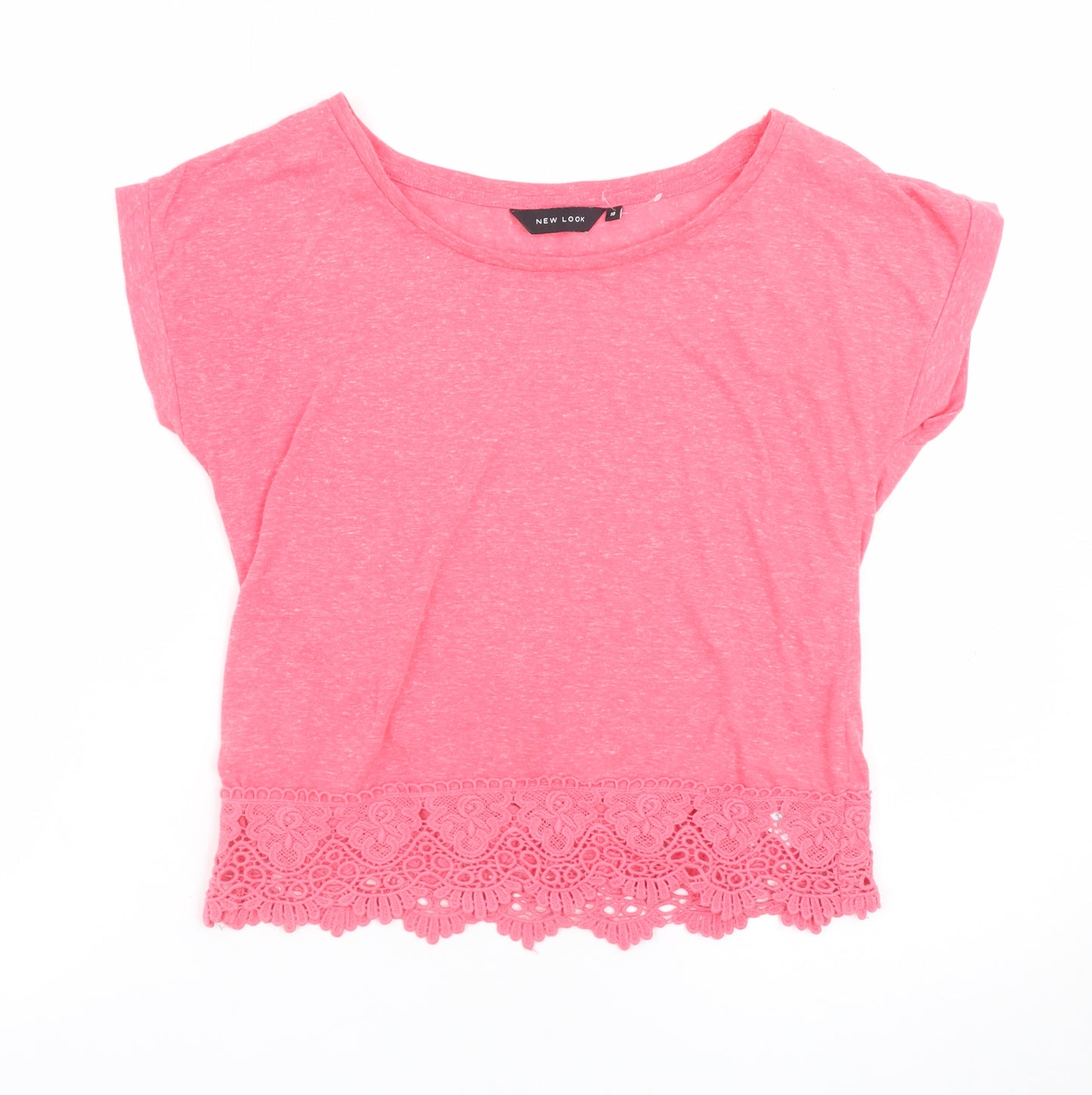 New Look Women Pink Cropped Lace Hem T-Shirt Size 10