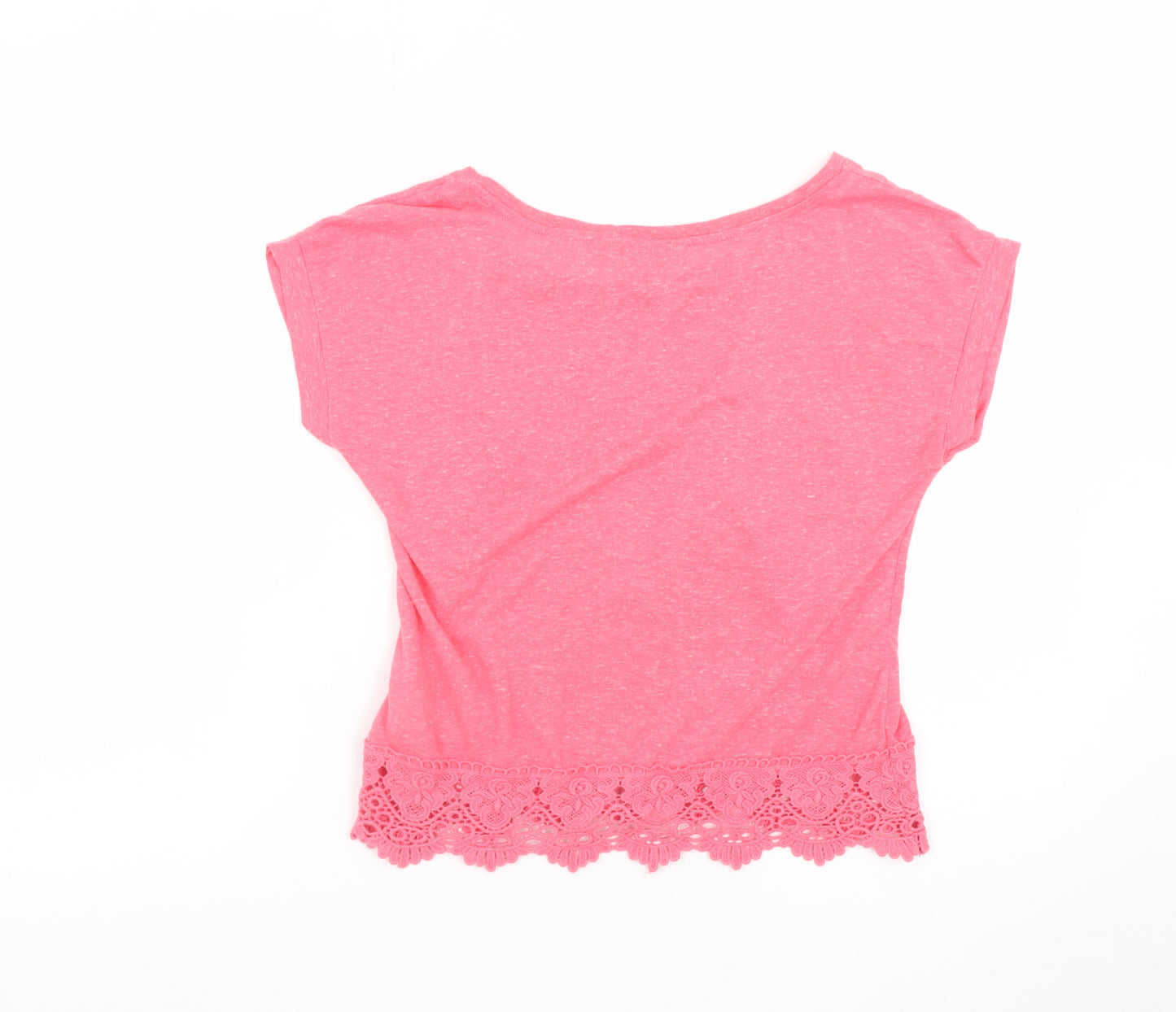New Look Women Pink Cropped Lace Hem T-Shirt Size 10