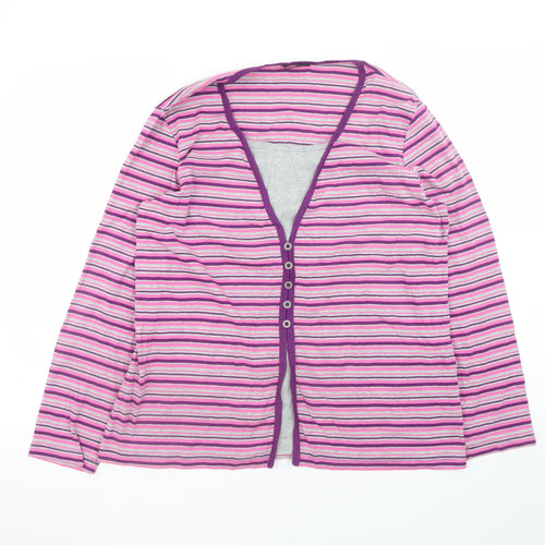Bm Women’s Multicoloured Striped V-Neck Long Sleeve Button-Up Top Size L