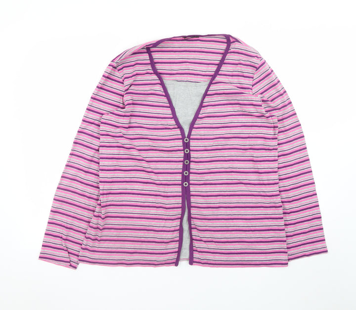 Bm Women’s Multicoloured Striped V-Neck Long Sleeve Button-Up Top Size L