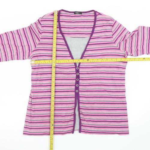 Bm Women’s Multicoloured Striped V-Neck Long Sleeve Button-Up Top Size L
